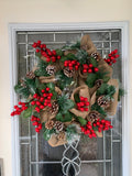 Burlap and Berry holiday wreath